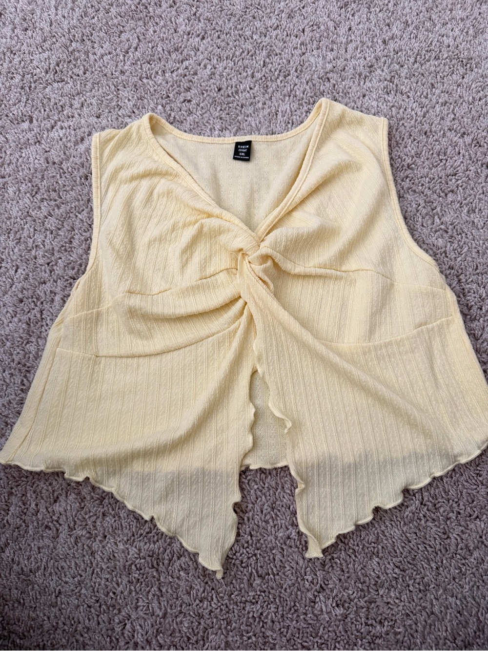 SHEIN Pale Yellow Knot-Front Sleeveless Tank